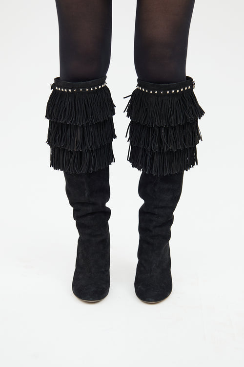 Black Suede Stud 
Fringe Boot