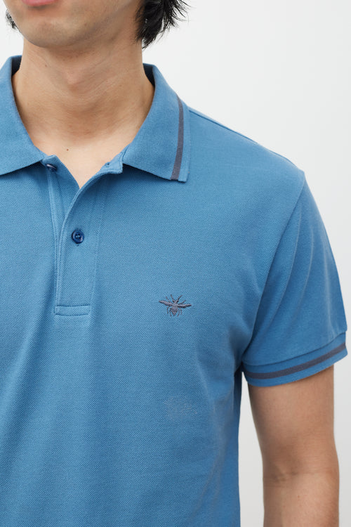 Dior Blue 
Grey Embroidered Polo