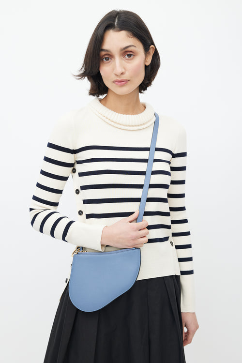 Dior Blue Leather Saddle Triple Zip Crossbody Bag