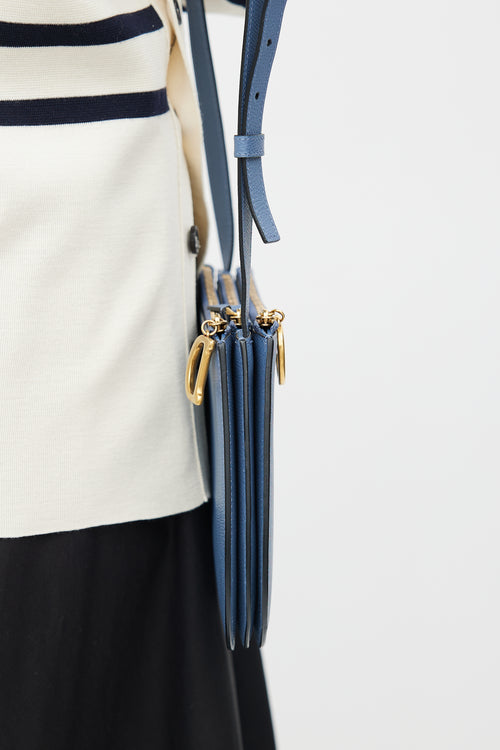 Dior Blue Leather Saddle Triple Zip Crossbody Bag