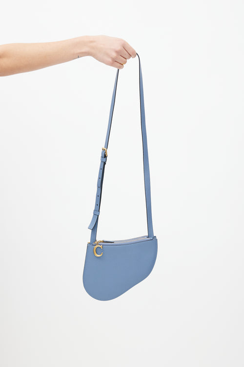 Dior Blue Leather Saddle Triple Zip Crossbody Bag