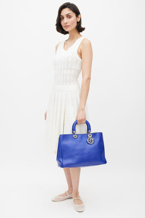 Dior Blue 
Silver Leather Diorissimo  Tote