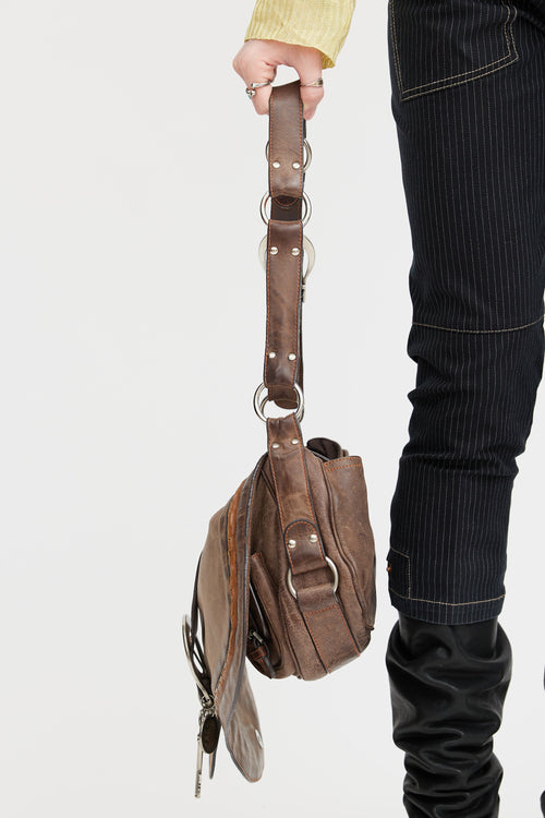 Dior 2006 Brown Leather Gaucho Saddle Shoulder Bag