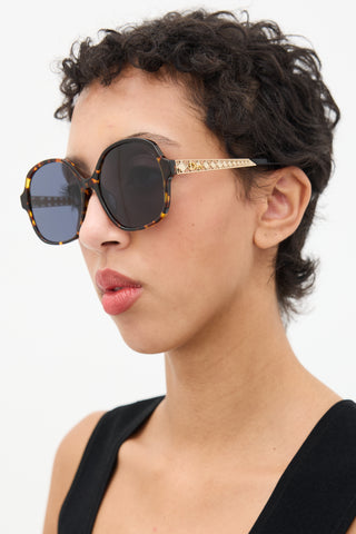 Dior Brown 
Gold Cannage 086A9 Round Sunglasses