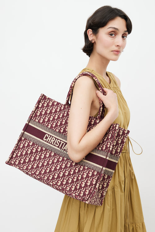 Dior Burgundy Oblique Jacquard Large Book Tote