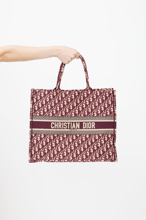 Dior Burgundy Oblique Jacquard Large Book Tote