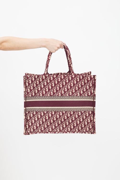 Dior Burgundy Oblique Jacquard Large Book Tote