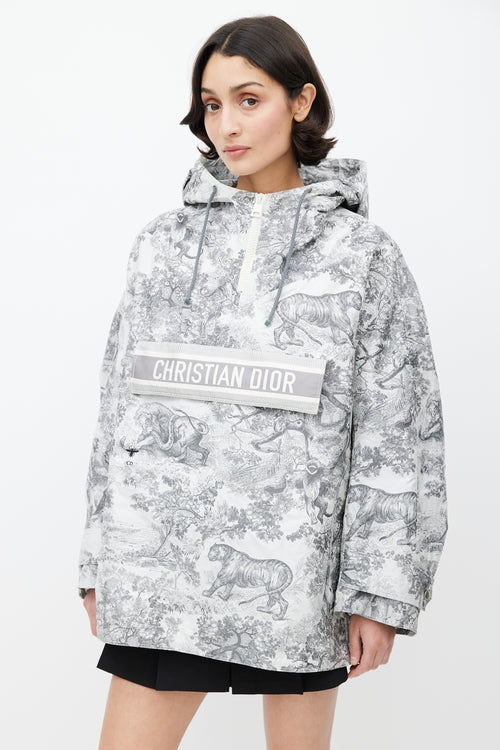 Dior Cream Toile De Jouy Tropicalia Hooded Logo Jacket