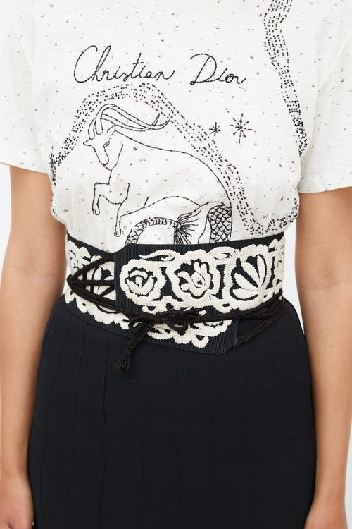 Dior Cruise 2019 Black Floral Embroidered Belt