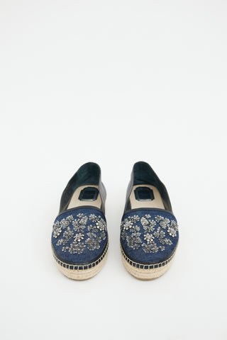 Dior Blue Denim Embellished Espadrille