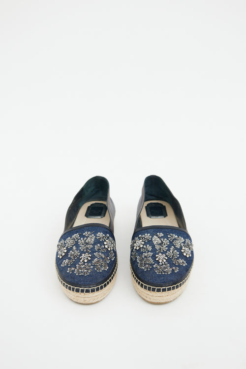 Dior Blue Denim Embellished Espadrille