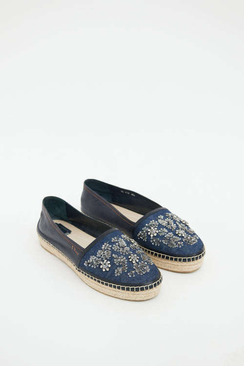 Dior Blue Denim Embellished Espadrille