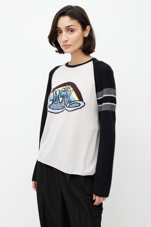 Dior White 
Multicolour Cashmere Lucky Knit Top