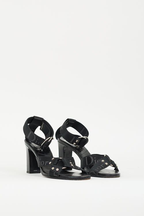 Dior FW 2003 Black Leather 
Nylon Heeled Sandal