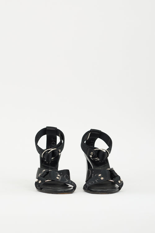 Dior FW 2003 Black Leather 
Nylon Heeled Sandal