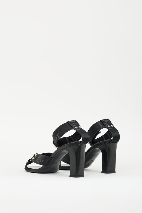 Dior FW 2003 Black Leather 
Nylon Heeled Sandal