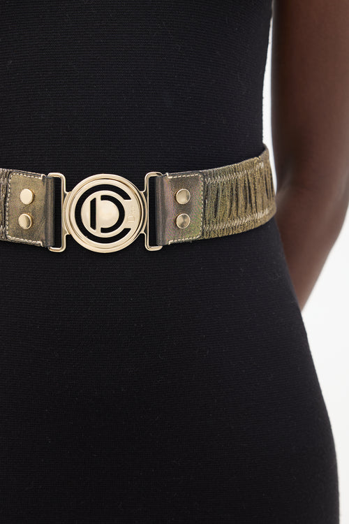 Dior Gold Leather Ruched Logo Belt