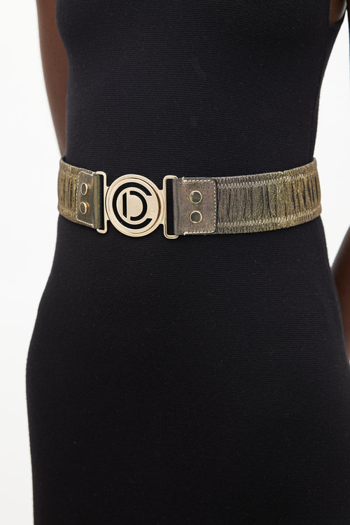 Dior Gold Leather Ruched Logo Belt