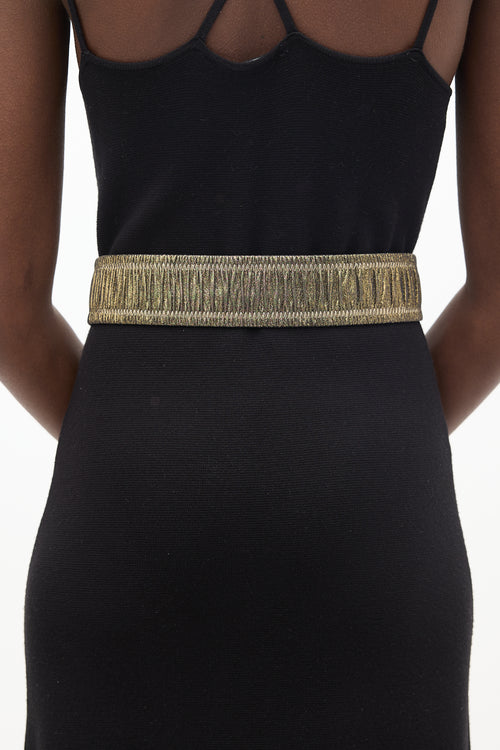 Dior Gold Leather Ruched Logo Belt