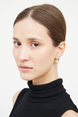 Dior Gold Textured Ball Drop Pendant Earring