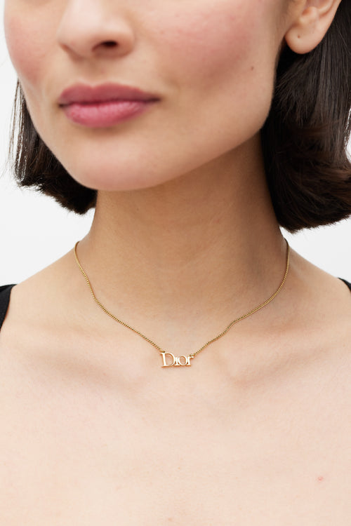 Dior Gold Tone Logo Necklace