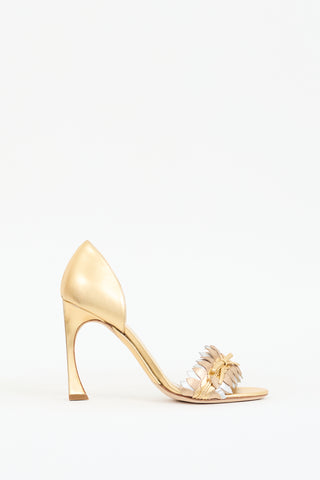 Dior Gold Metallic Leather Jungle Peep Toe Heel