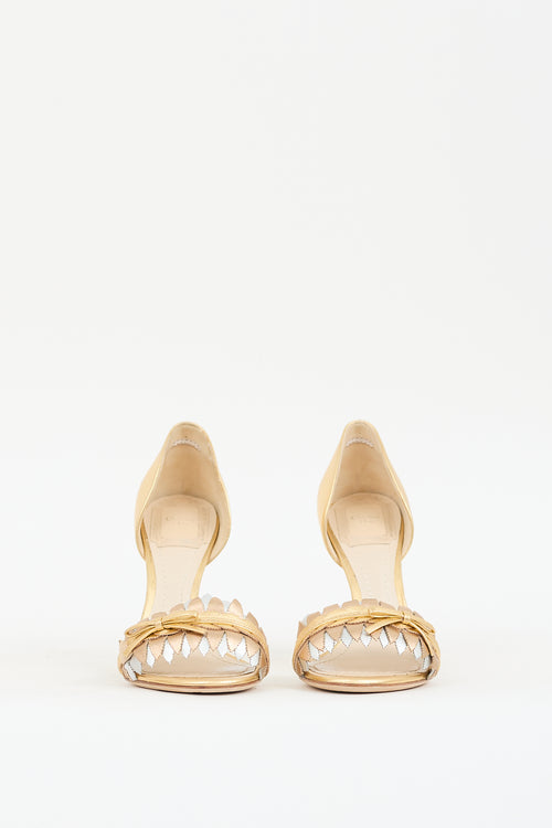 Dior Gold Metallic Leather Jungle Peep Toe Heel