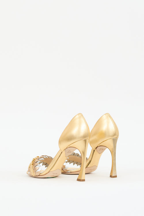 Dior Gold Metallic Leather Jungle Peep Toe Heel