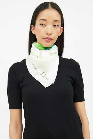 Dior Green 
White Silk Scarf