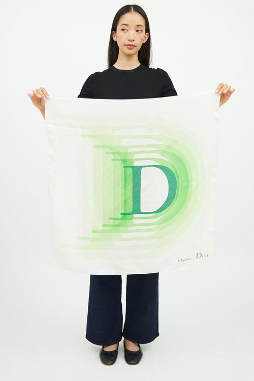 Dior Green 
White Silk Scarf