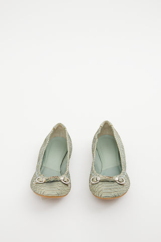 Dior Green Embossed Ballet Flats