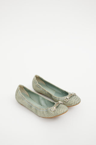 Dior Green Embossed Ballet Flats