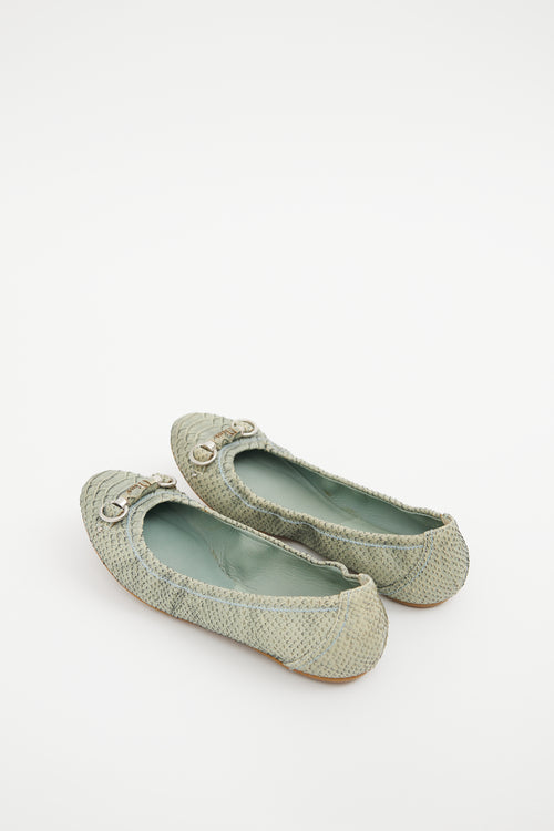 Dior Green Embossed Ballet Flats