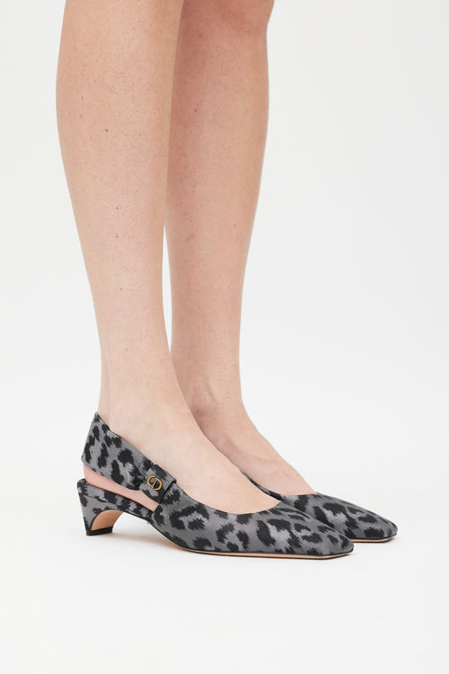 Dior Grey 
Black Printed Slingback Mizza Pump