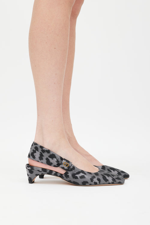 Dior Grey 
Black Printed Slingback Mizza Pump