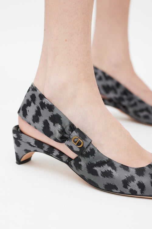 Dior Grey 
Black Printed Slingback Mizza Pump