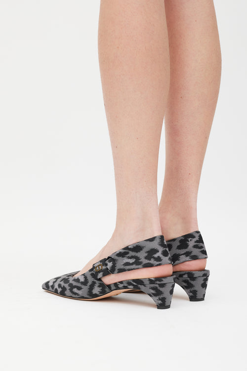 Dior Grey 
Black Printed Slingback Mizza Pump