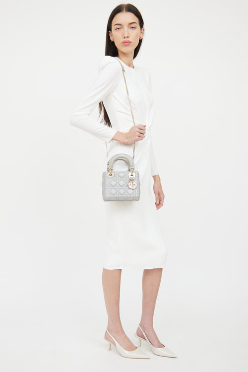 Dior Grey Pearlescent Lady Dior Mini Bag