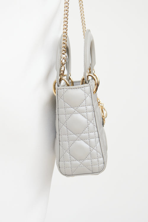 Dior Grey Pearlescent Lady Dior Mini Bag