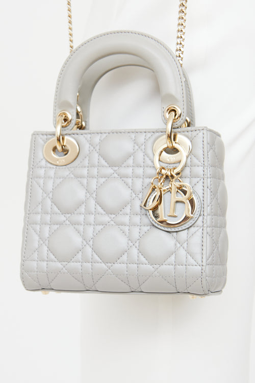 Dior Grey Pearlescent Lady Dior Mini Bag