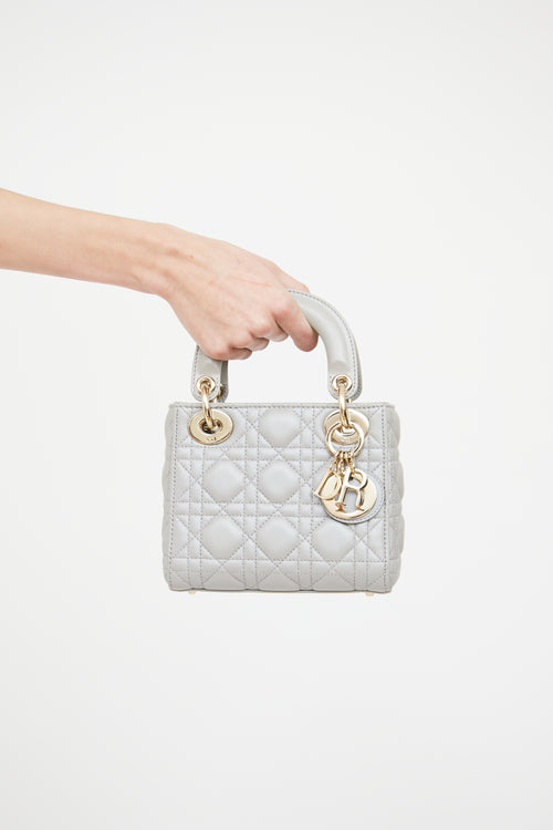 Dior Grey Pearlescent Lady Dior Mini Bag