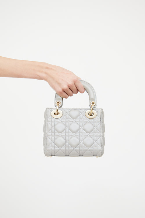 Dior Grey Pearlescent Lady Dior Mini Bag