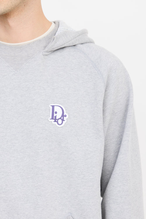 Dior Grey 
Purple Embroidered Logo Hoodie