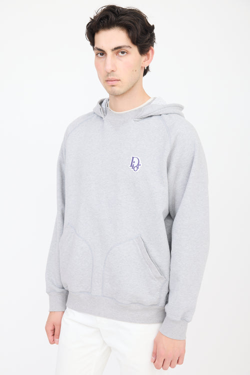 Dior Grey 
Purple Embroidered Logo Hoodie