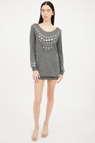 Dior Grey Jewel Long Sleeve Dress