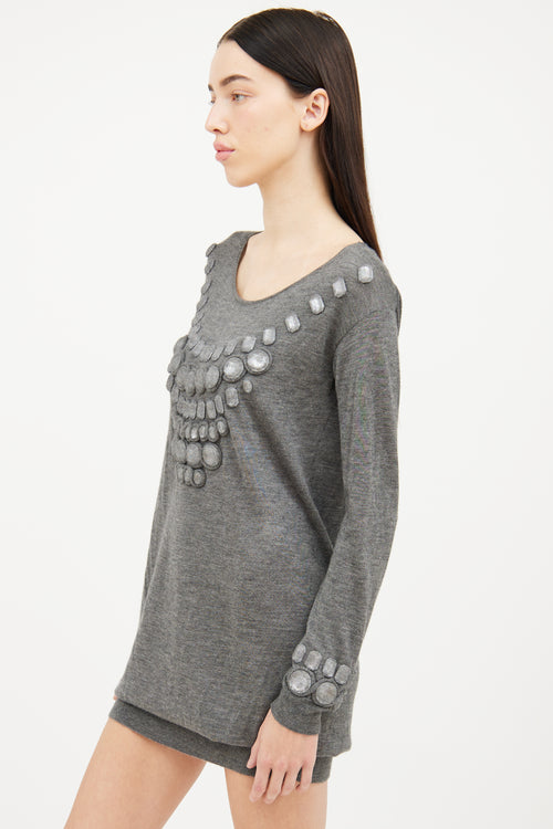 Dior Grey Jewel Long Sleeve Dress