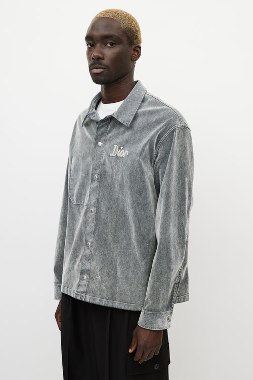 Dior Grey Velvet Logo Shirt