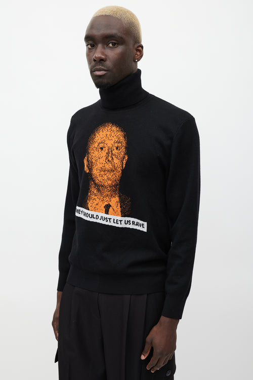 Dior Homme FW 2017 Black 
Orange Wool Knit Rave Turtleneck