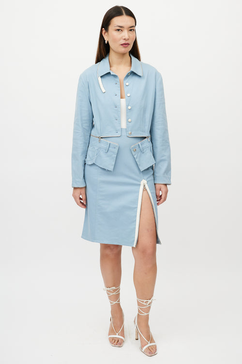 Dior Light Blue Peplum Zipper Skirt Suit