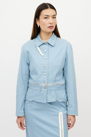 Dior Light Blue Peplum Zipper Skirt Suit